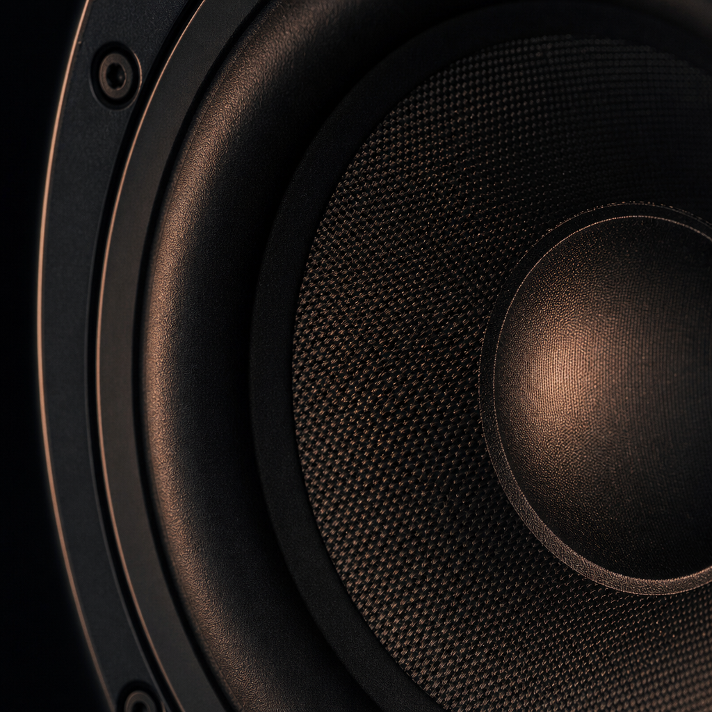 Macro detail of a premium studio monitor speaker cone